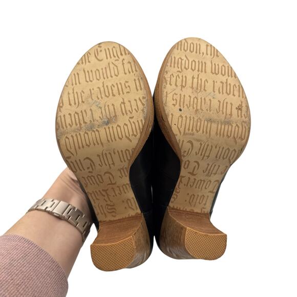 London Underground Black Leather Detailed Zipper Chunky Block Heel Trendy Pumps - Picture 10 of 10